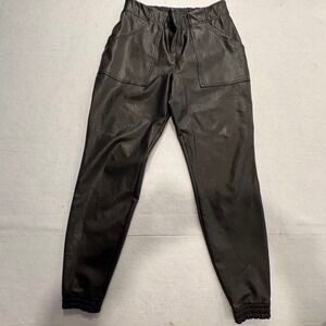 SPANX Faux Leather Jogger Pants Black High Waisted Elastic Waist Cuffs Women XL